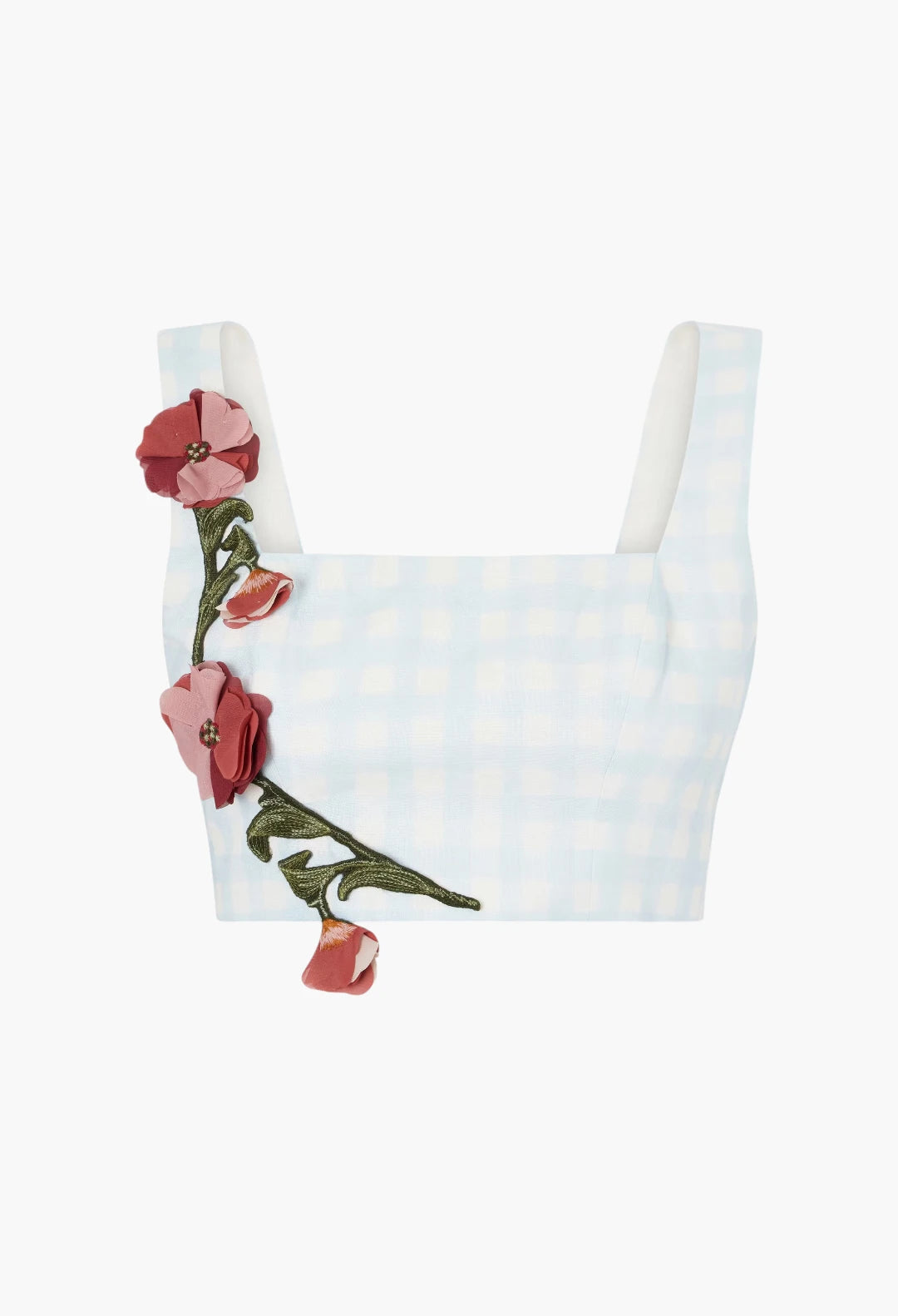 Amanda cropped floral-appliqué linen top