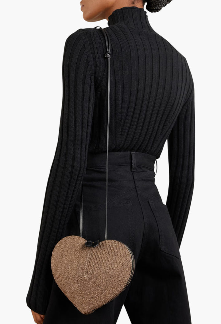 Le Cœur Leather-Trimmed Raffia Shoulder Bag - GLAM MODA