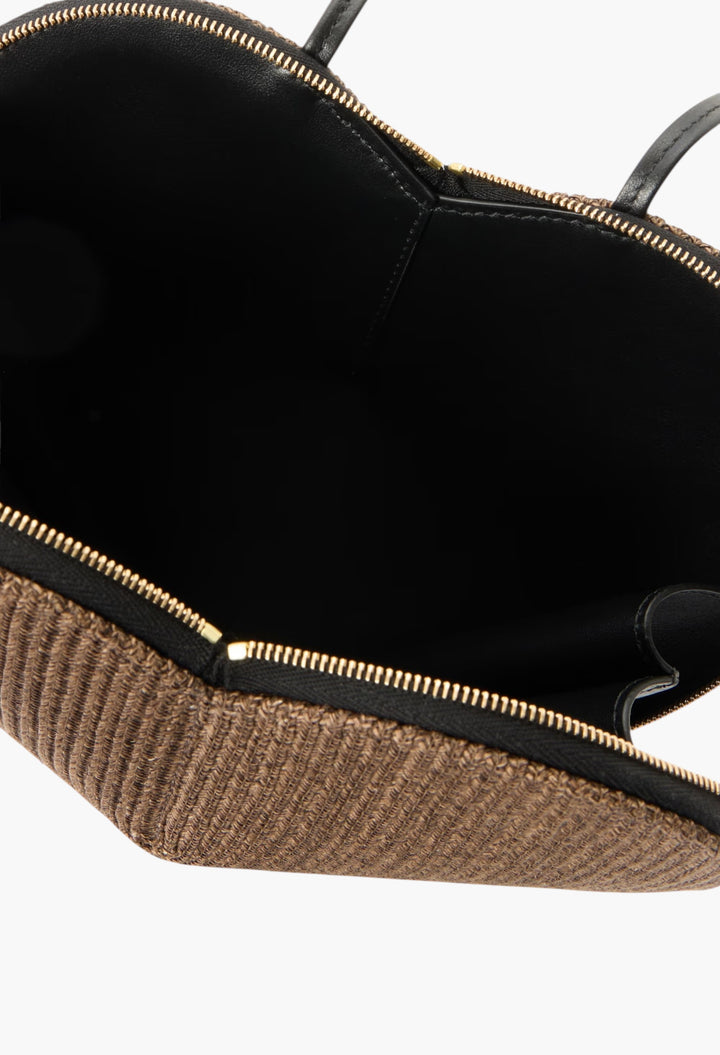 Le Cœur Leather-Trimmed Raffia Shoulder Bag - GLAM MODA
