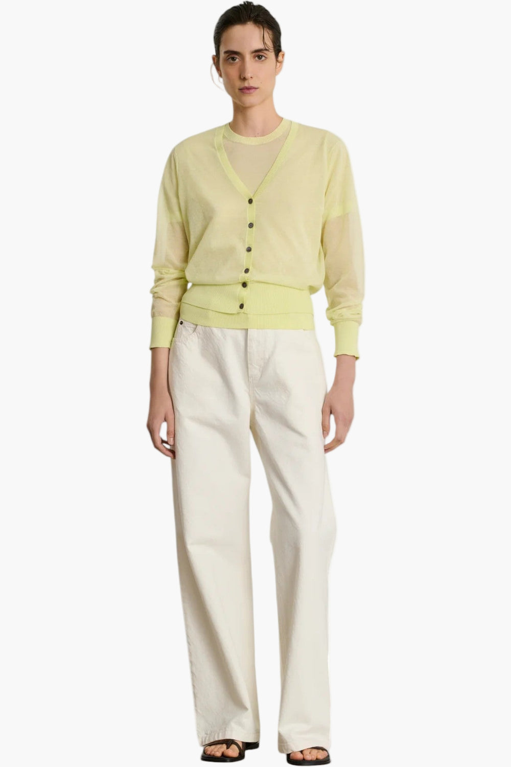 Acid Yellow - Etretat Cardigan  Sheer Knit Cardigan - GLAM MODA