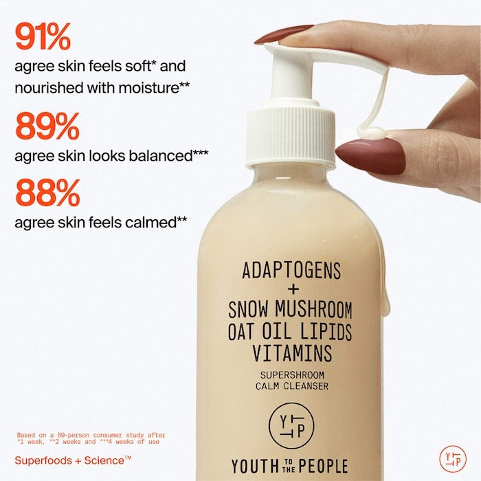 Adaptogens + Snow Mushroom + Oat Oil Lipids + Vitamins Supershroom Calm Cleanser - GLAM MODA
