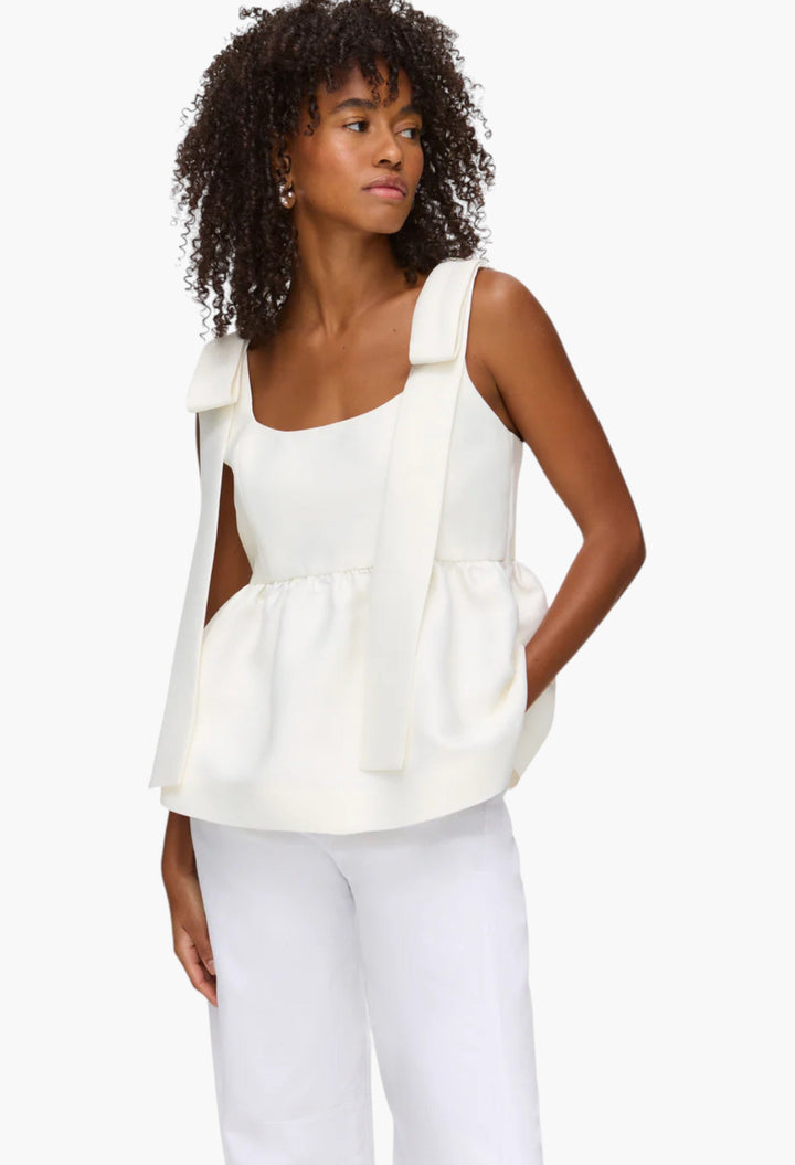 Alina Bow Peplum Satin Top - GLAM MODA