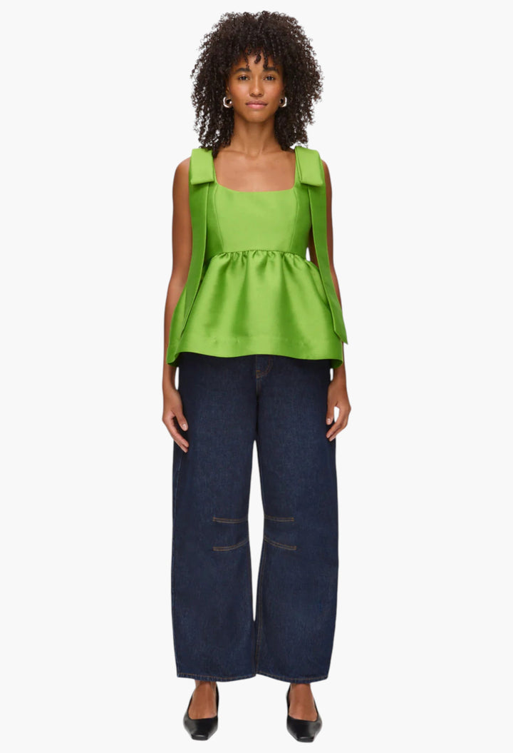 Alina Bow Peplum Satin Top - GLAM MODA
