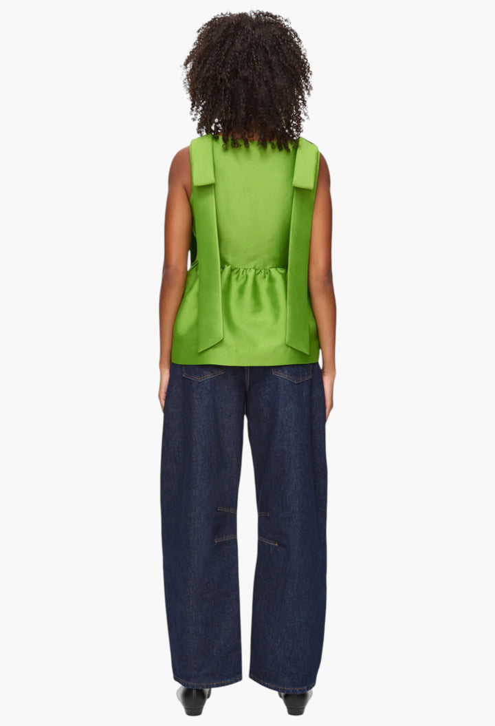 Alina Bow Peplum Satin Top - GLAM MODA