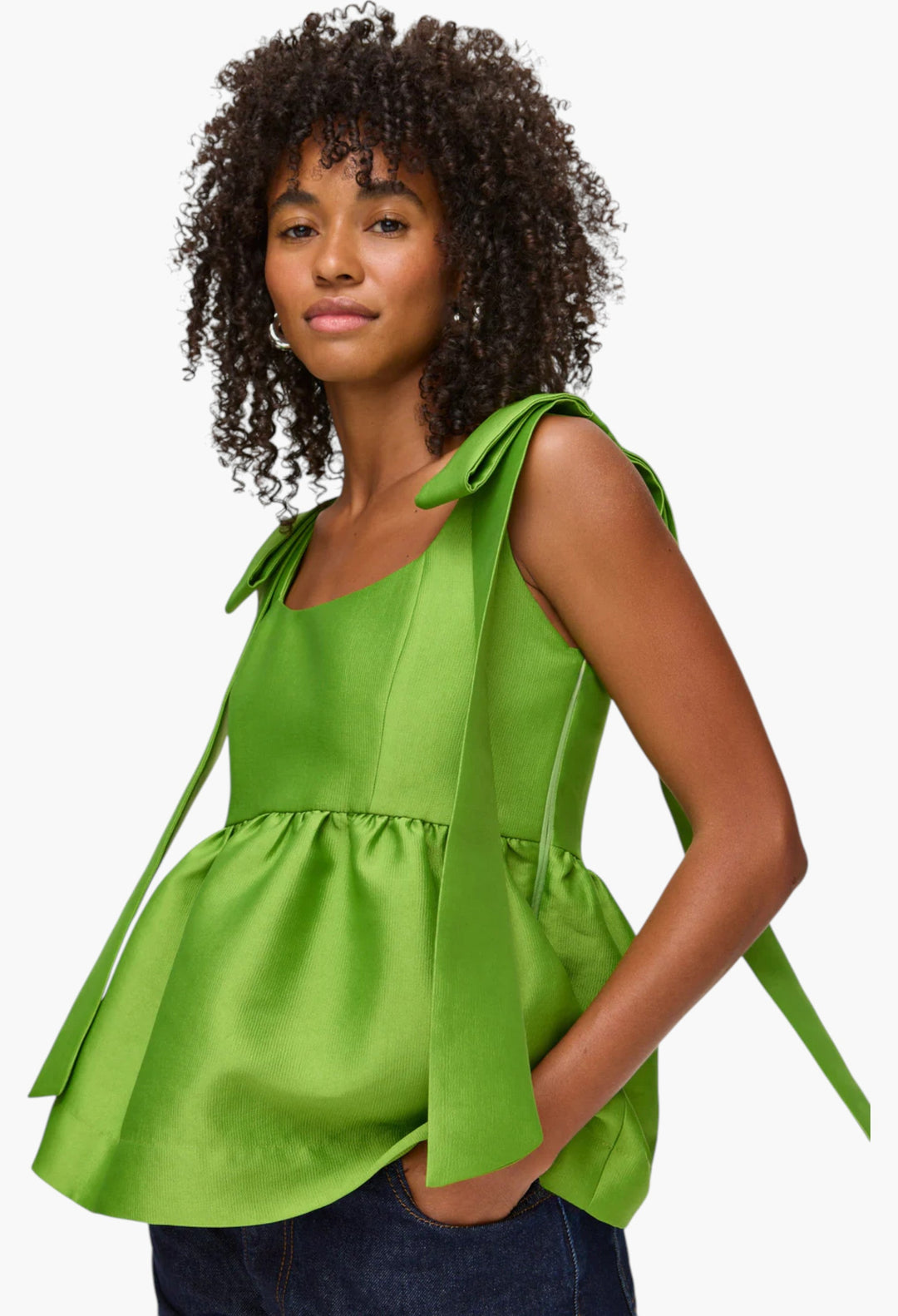 Alina Bow Peplum Satin Top - GLAM MODA