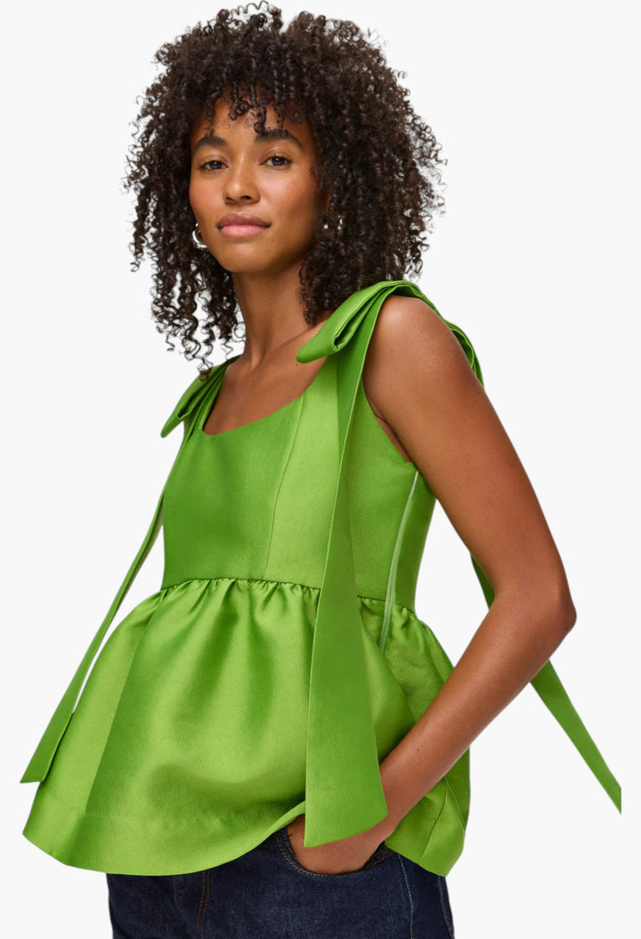 Alina Bow Peplum Satin Top - GLAM MODA