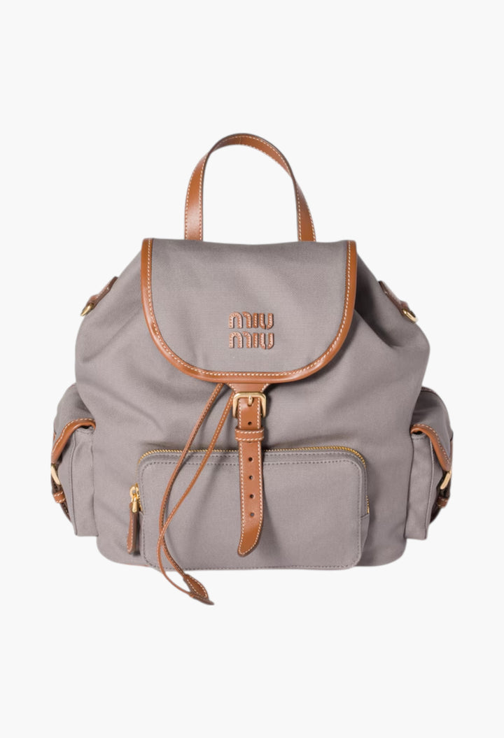 Aluminum/Brandy - Canvas And Leather Backpack - GLAM MODA