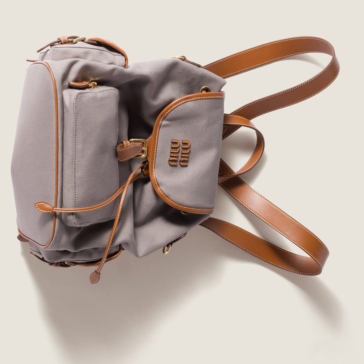 Aluminum/Brandy - Canvas And Leather Backpack - GLAM MODA