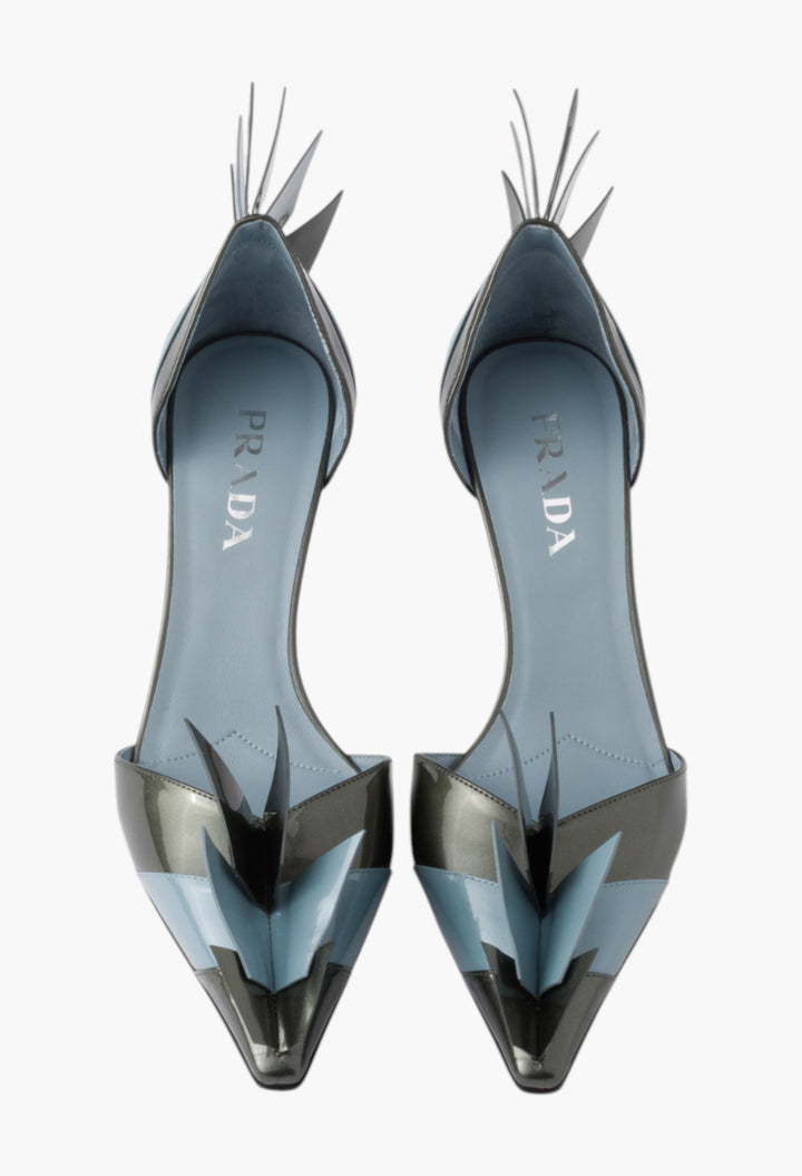 Anthracite/Astral - Two-tone patent leather D'Orsay pumps - GLAM MODA