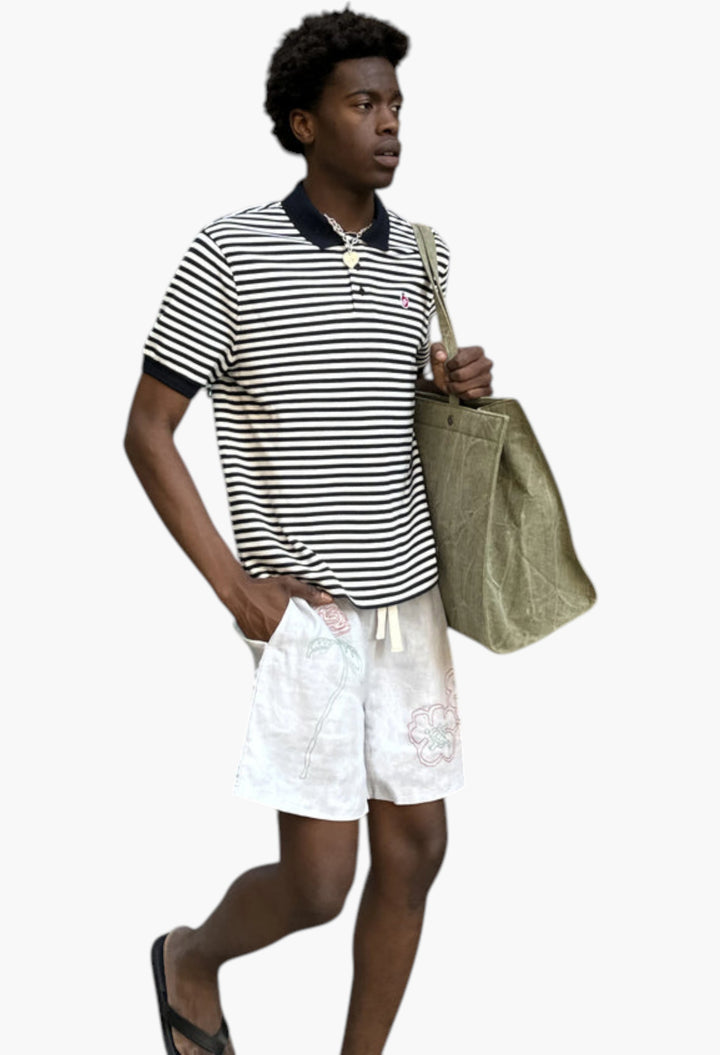 Apple Crew Stripes Polo Black - GLAM MODA