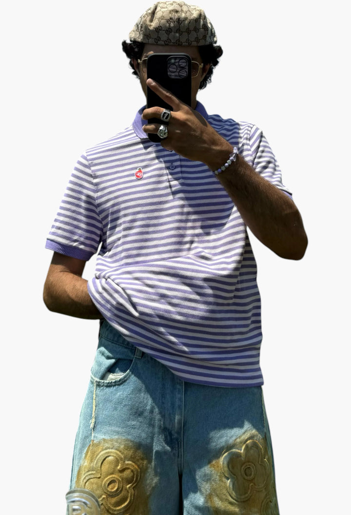 Apple Crew Stripes Polo Purple - GLAM MODA