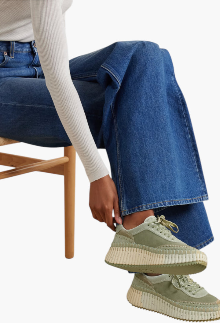 Army Green - Nama Embroidered Suede Sneakers - GLAM MODA