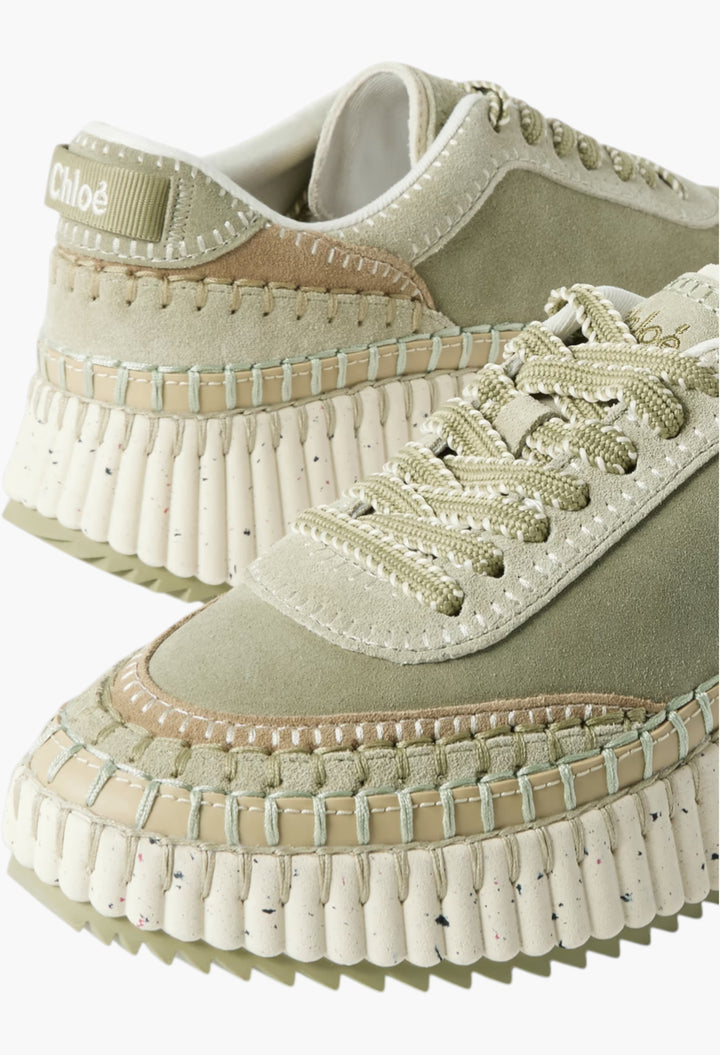 Army Green - Nama Embroidered Suede Sneakers - GLAM MODA