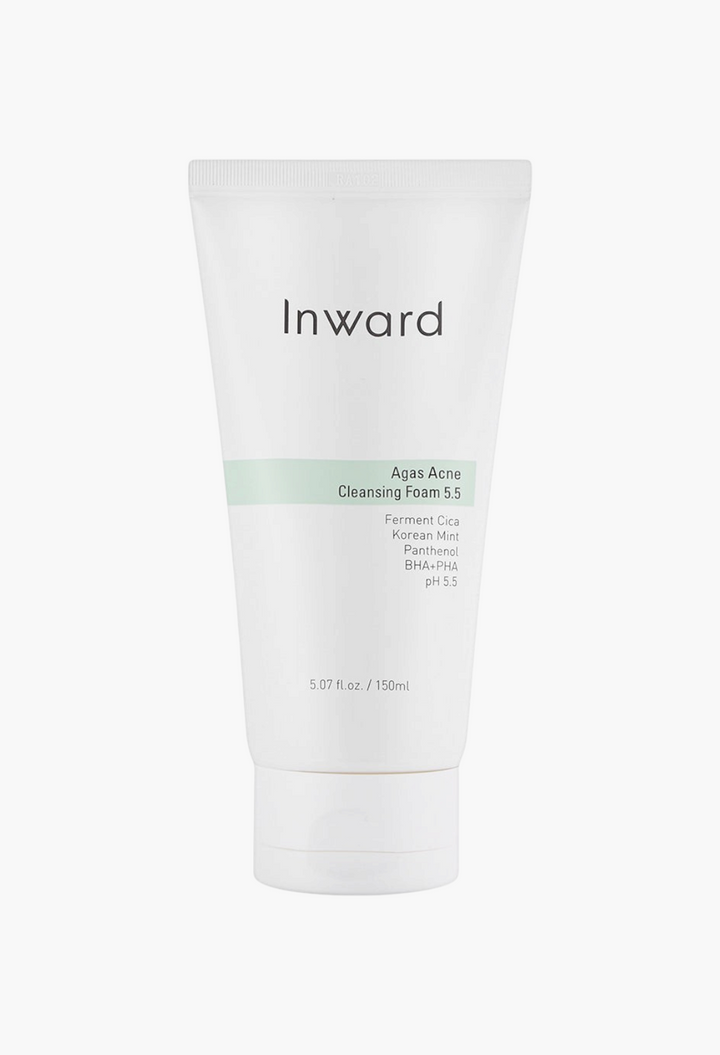 GLAM MODA Inward Agas ACue pH 5.5 cleansing foam in a white squeeze tube for acne-prone skin