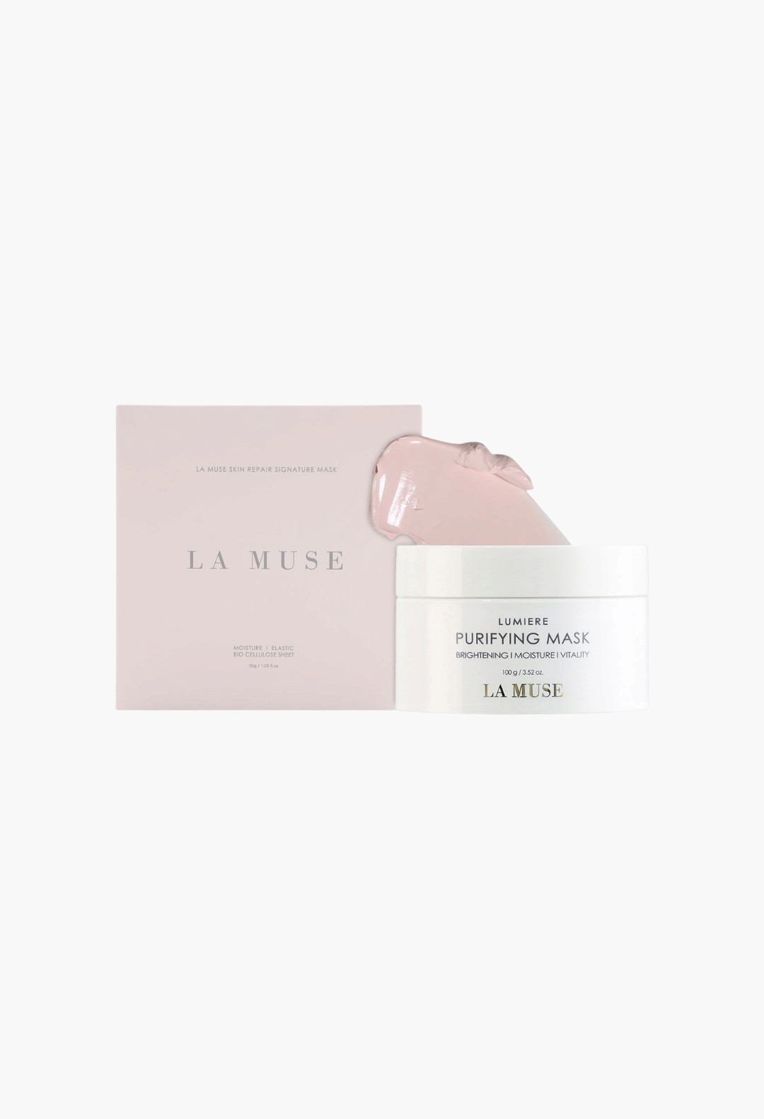 GLAM MODA Skin Detox & Repair Set featuring La Muse Skin Repair Signature Mask box and Lumiere Purifying Mask jar.