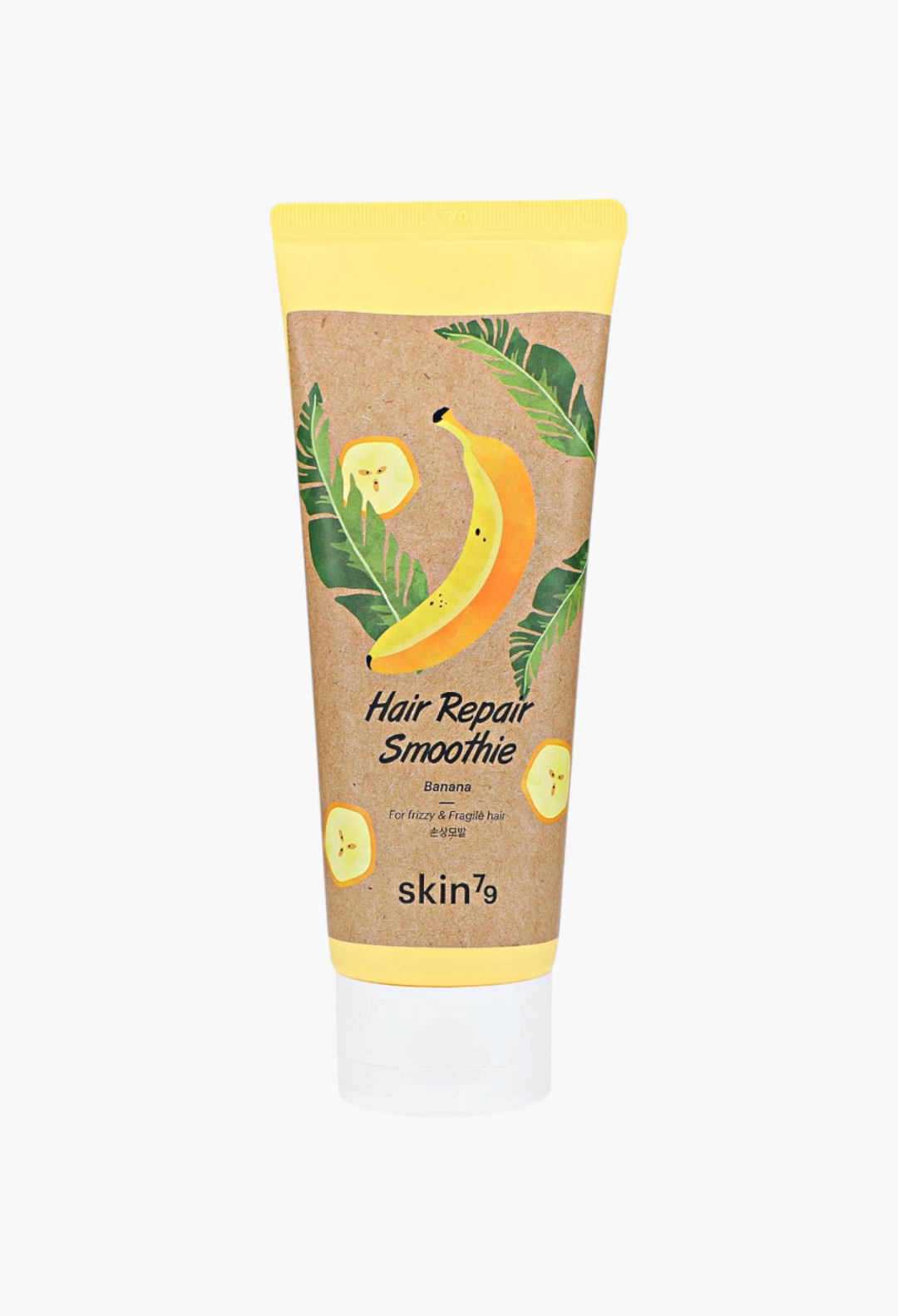 GLAM MODA Skin79 Hair Repair Smoothie Banana hair treatment in a yellow and kraft paper tube with banana illustration