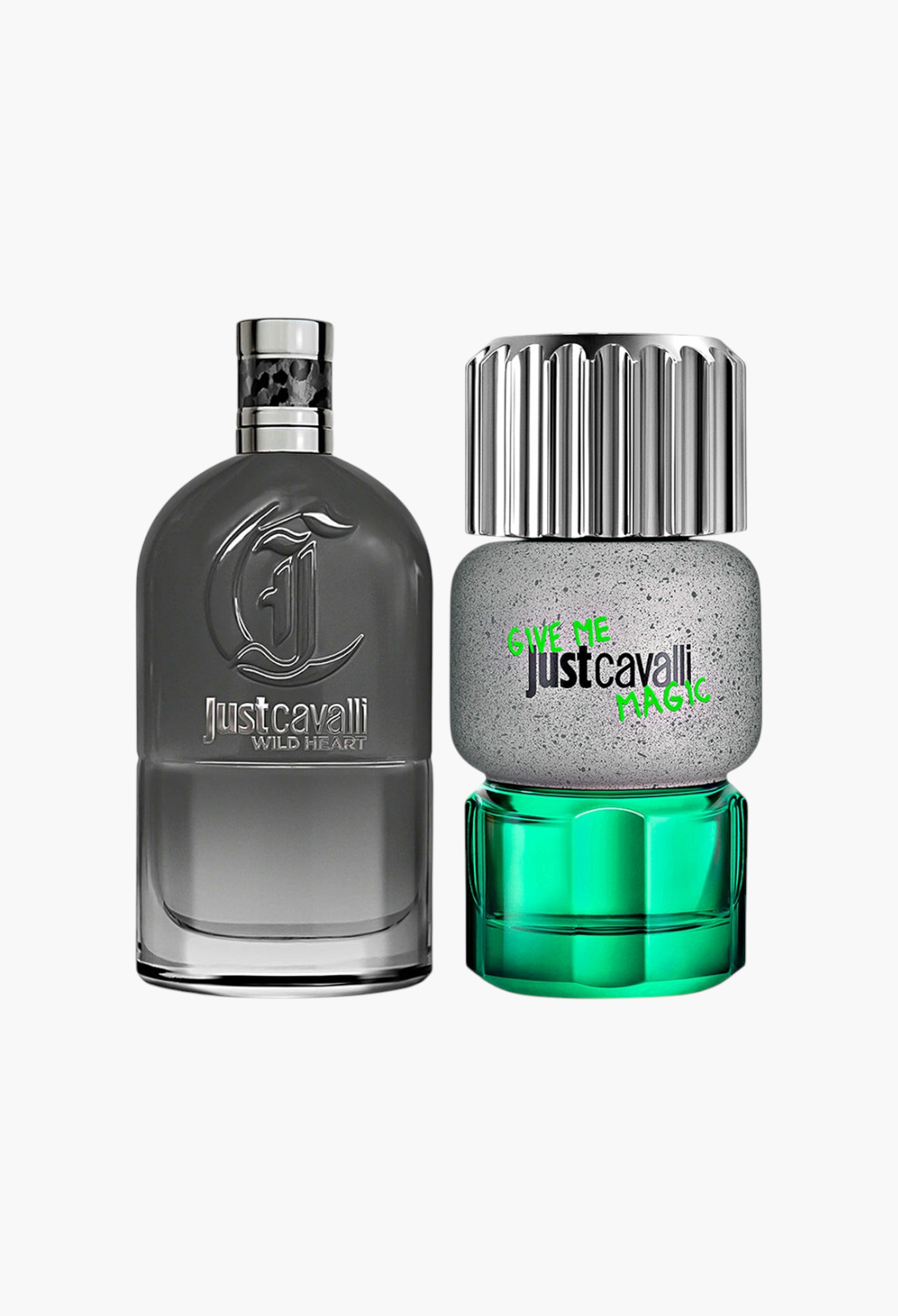 GLAM MODA Just Cavalli perfume set featuring Wild Heart and Give Me Magic eau de toilette bottles