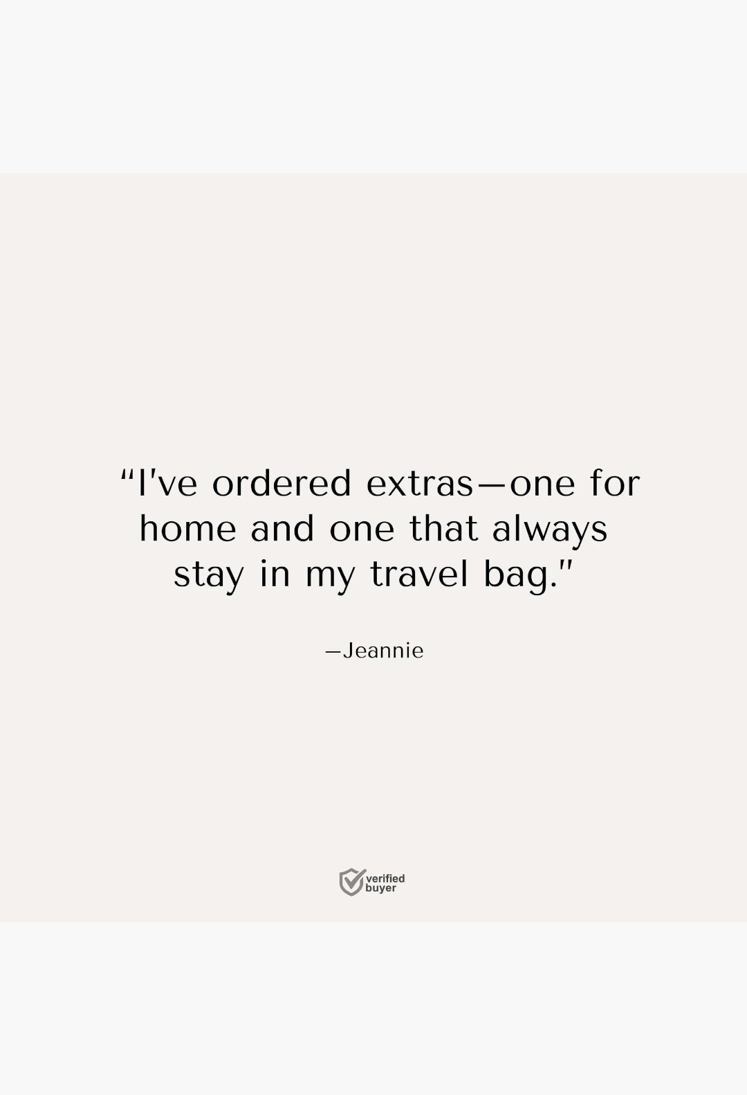 GLAM MODA customer review testimonial quote from Jeannie about the Le Balm Trois solid serum on a beige background