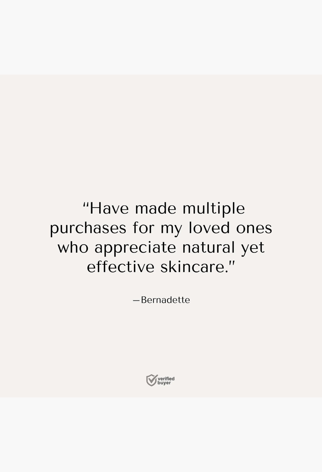 GLAM MODA customer testimonial quote about natural and effective skincare on a simple white background