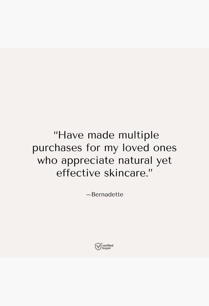 GLAM MODA customer testimonial quote about natural and effective skincare on a simple white background