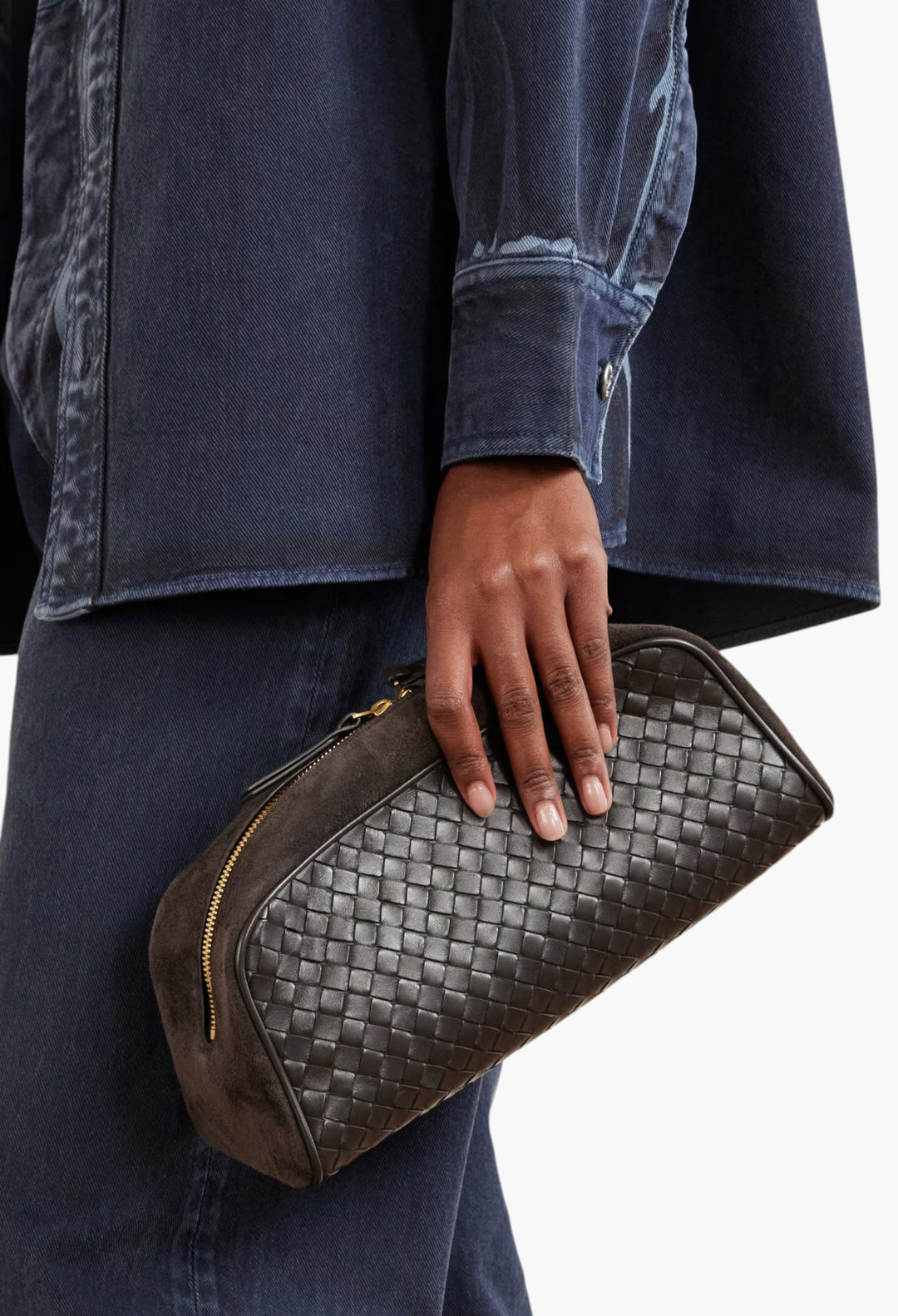 Nodo Small Intrecciato Suede-Trimmed Leather Clutch - GLAM MODA