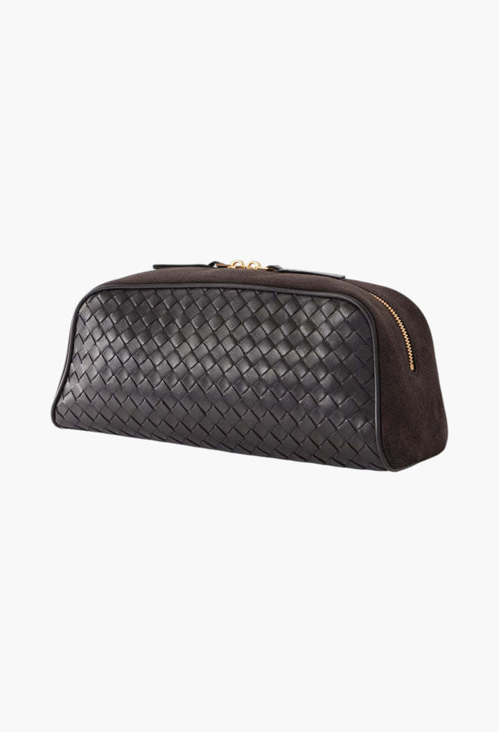Nodo Small Intrecciato Suede-Trimmed Leather Clutch - GLAM MODA