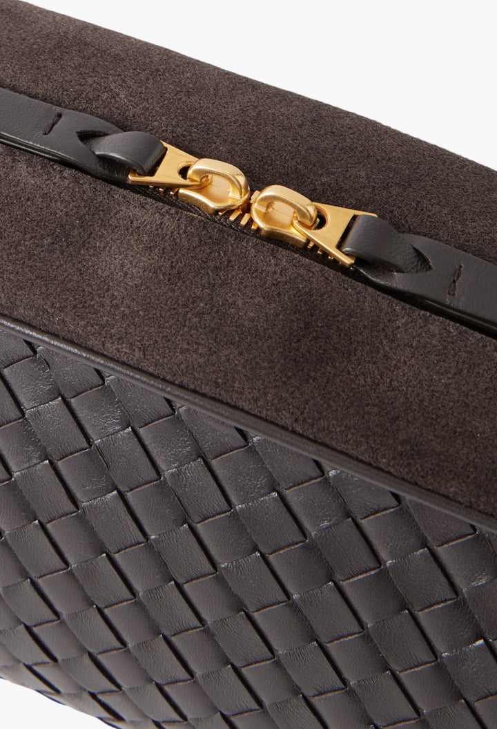 Nodo Small Intrecciato Suede-Trimmed Leather Clutch - GLAM MODA