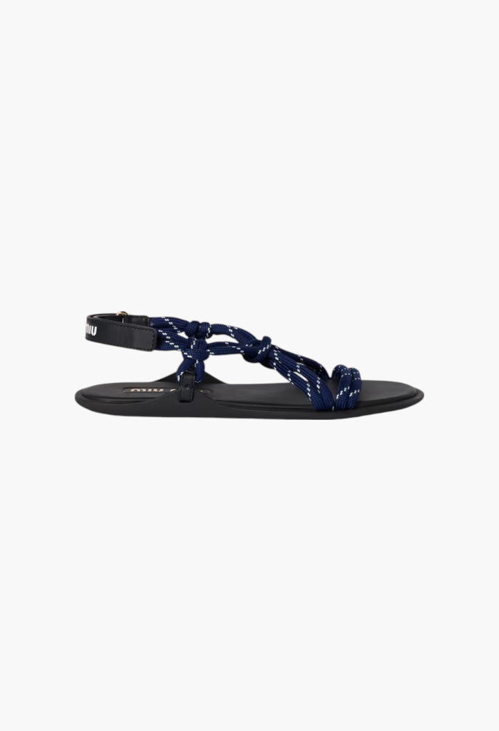 Baltic Blue - Riviere Cord And Leather Sandals - GLAM MODA
