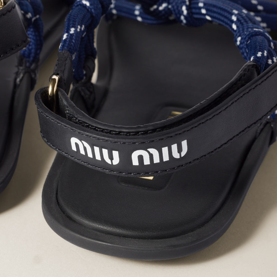 Baltic Blue - Riviere Cord And Leather Sandals - GLAM MODA