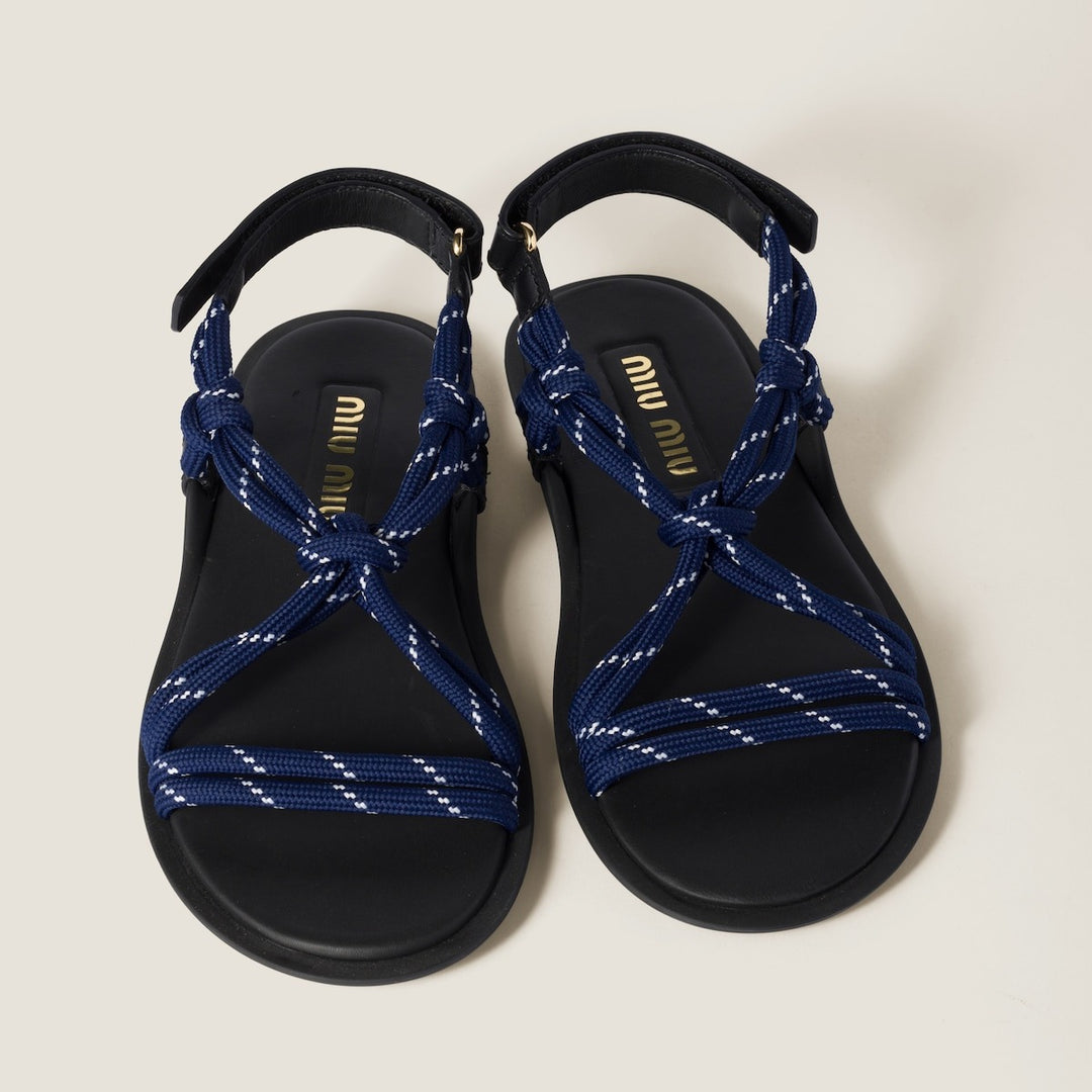 Baltic Blue - Riviere Cord And Leather Sandals - GLAM MODA