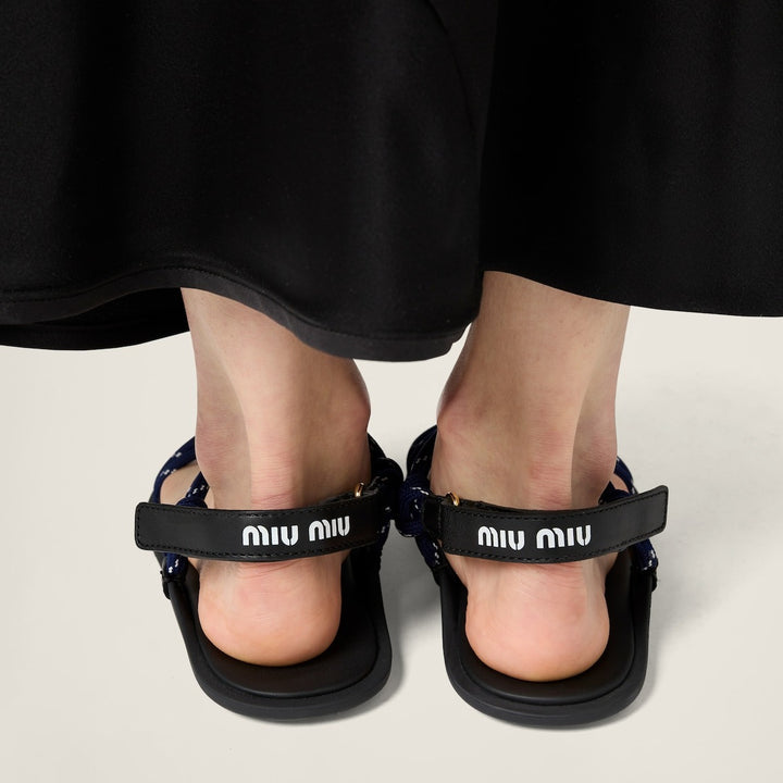 Baltic Blue - Riviere Cord And Leather Sandals - GLAM MODA