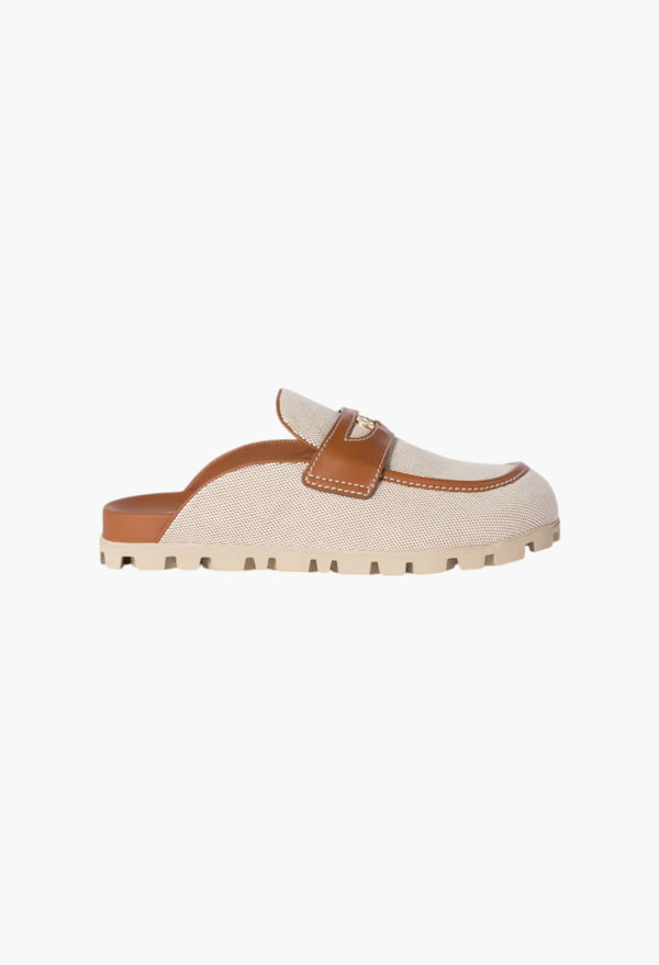 Beige/Brandy - Canvas And Leather Mules