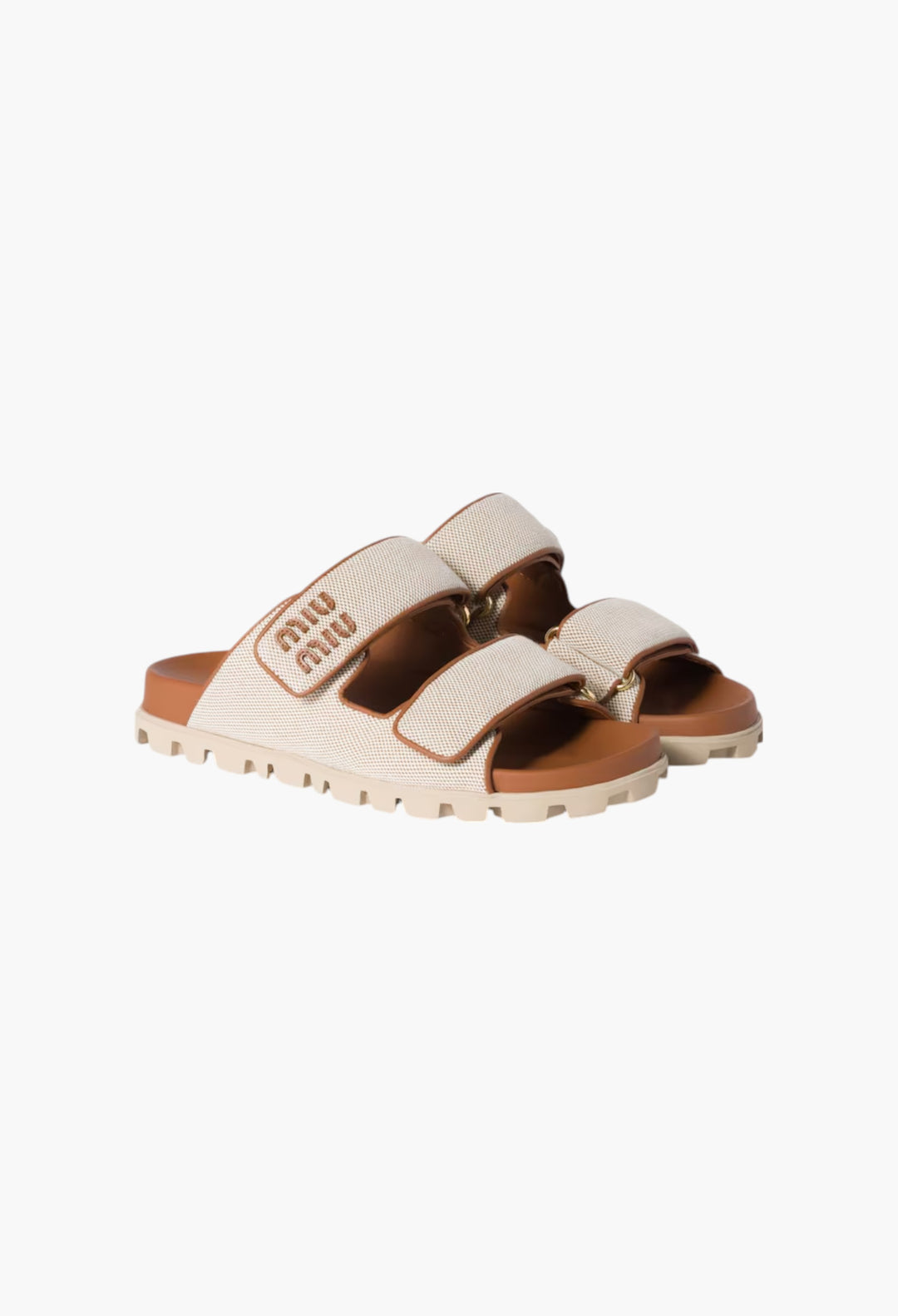 Beige/Brandy - Canvas Slides - GLAM MODA