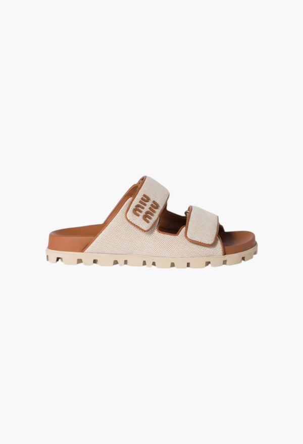 Beige/Brandy - Canvas Slides