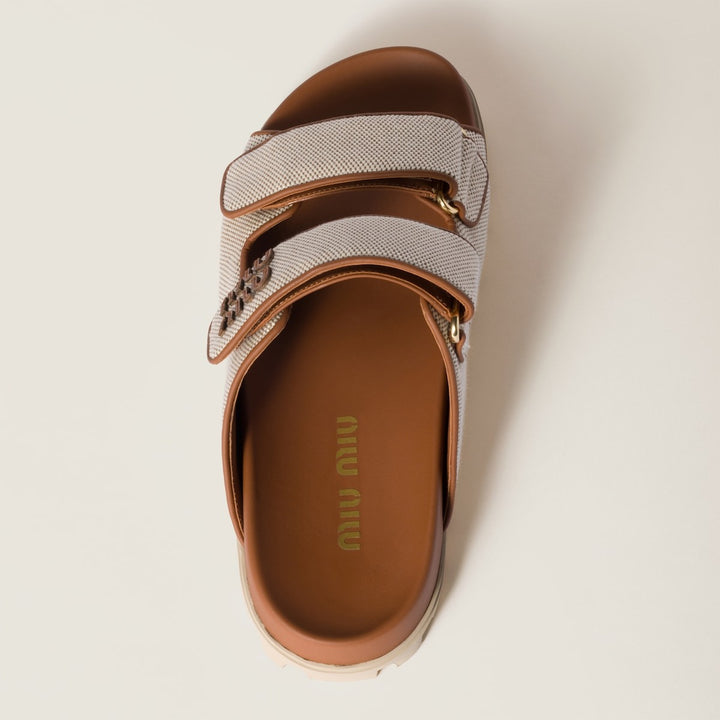 Beige/Brandy - Canvas Slides - GLAM MODA