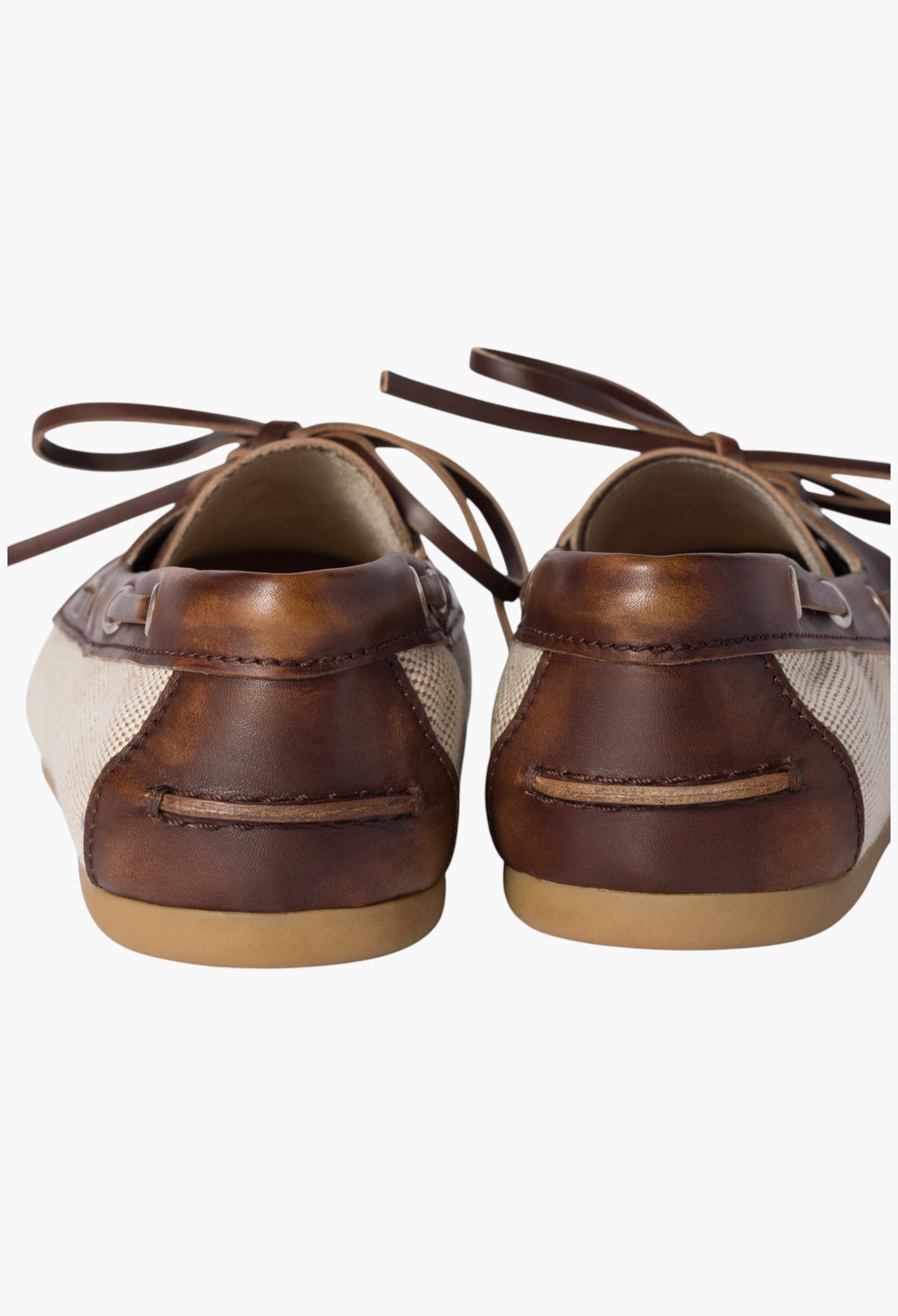 Beige/Brown - Canvas And Bleached Leather Boat Shoes - GLAM MODA