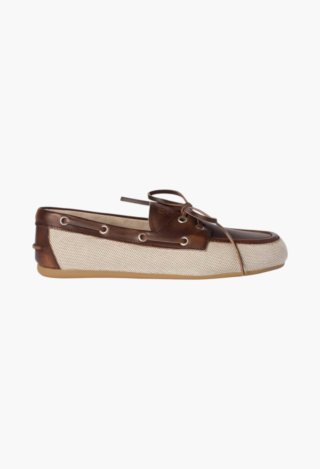 Beige/Brown - Canvas And Bleached Leather Boat Shoes - GLAM MODA