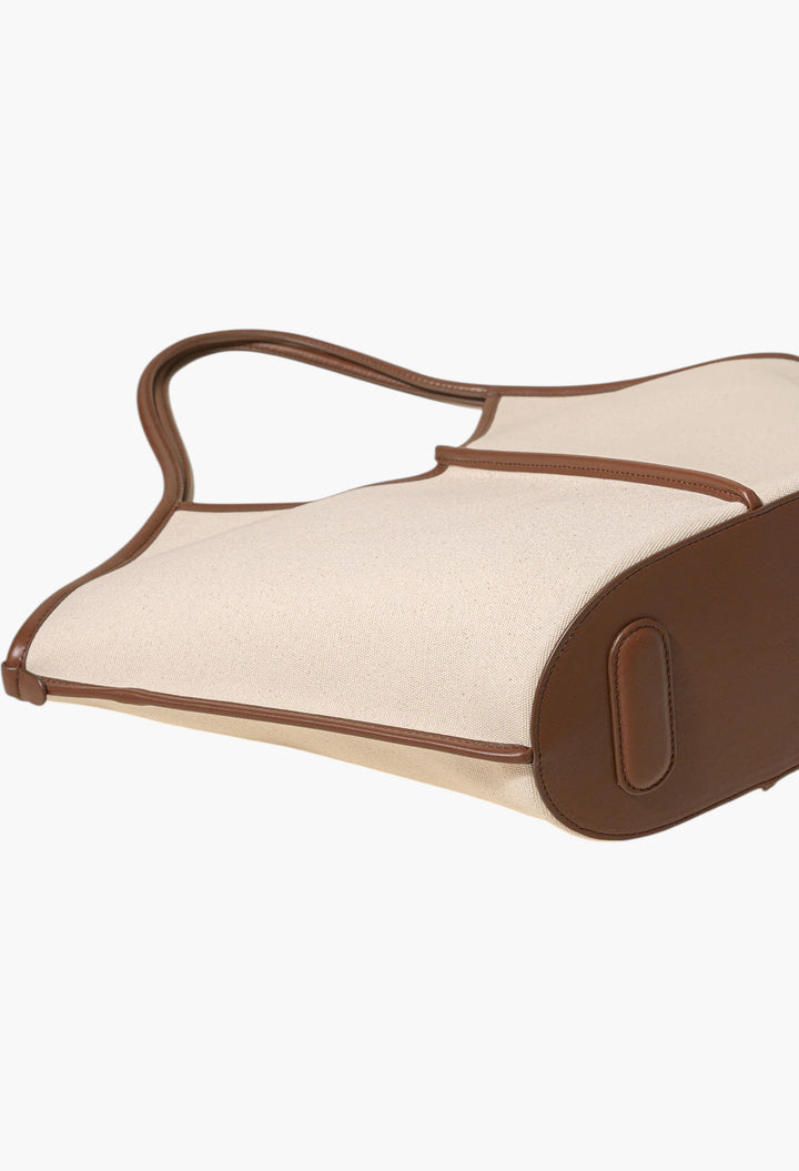 Beige / Chestnut - Calella Leather-Trimmed Organic Cotton Tote Bag - GLAM MODA