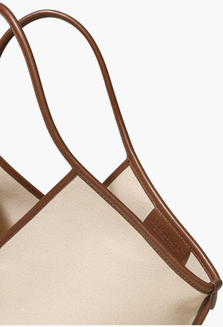 Beige / Chestnut - Calella Leather-Trimmed Organic Cotton Tote Bag - GLAM MODA