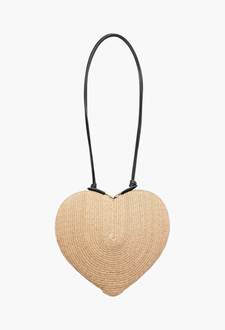 Le Cœur Leather-Trimmed Raffia Shoulder Bag - GLAM MODA