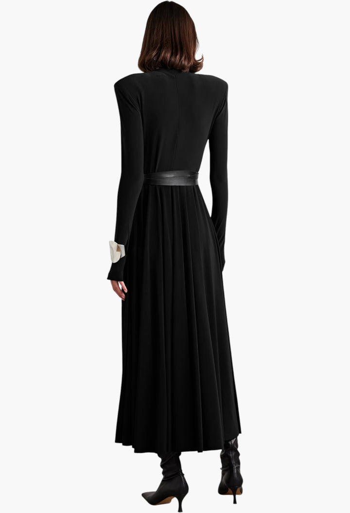 Belted Stretch-Jersey Turtleneck Midi Dress – Women's Elegant Knitwear – GLAM MODA Belted Stretch-Jersey Turtleneck Midi Dress – Women's Elegant Knitwear – GLAM MODA