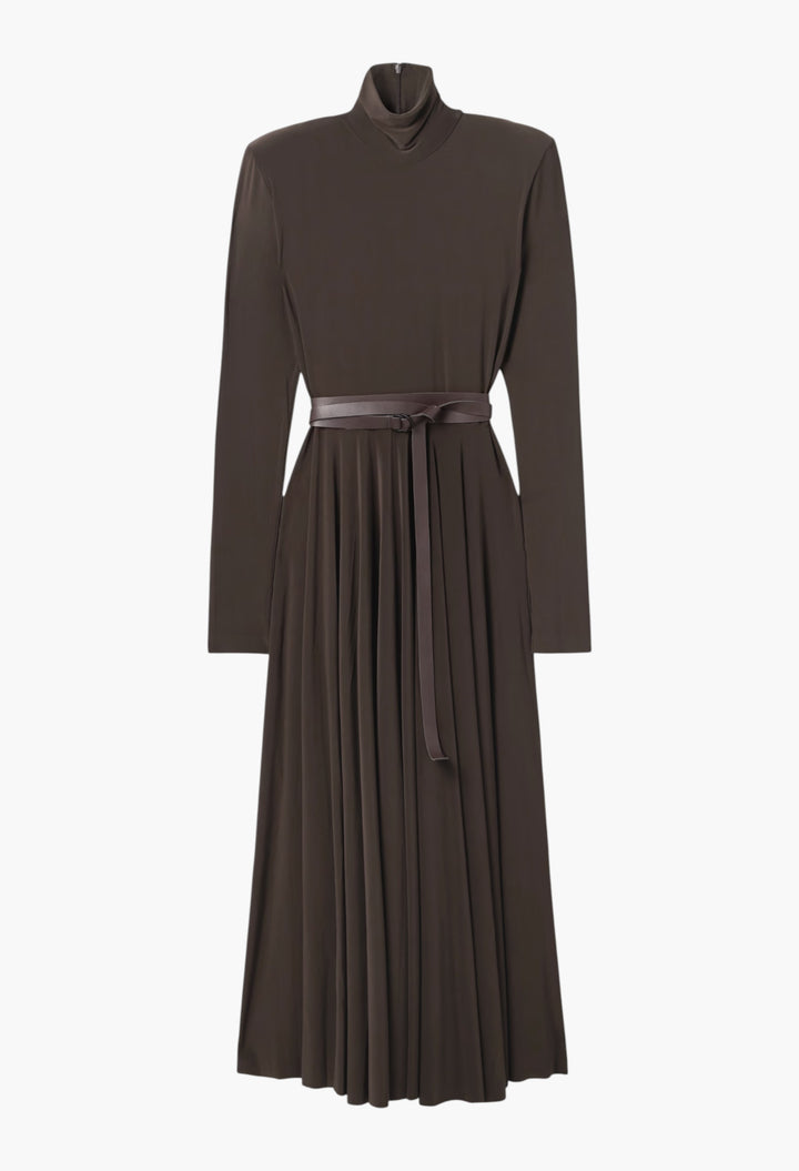 Belted Stretch-Jersey Turtleneck Midi Dress - GLAM MODA