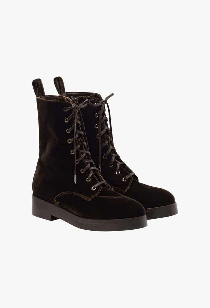 Ben 20 Leather-Trimmed Velvet Combat Boots - GLAM MODA