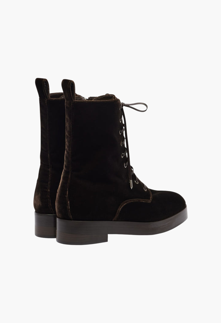 Ben 20 Leather-Trimmed Velvet Combat Boots - GLAM MODA