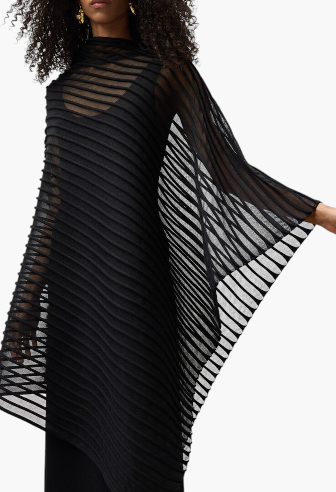 Black - Asymmetrical Semi-Transparent Cape Woman - GLAM MODA