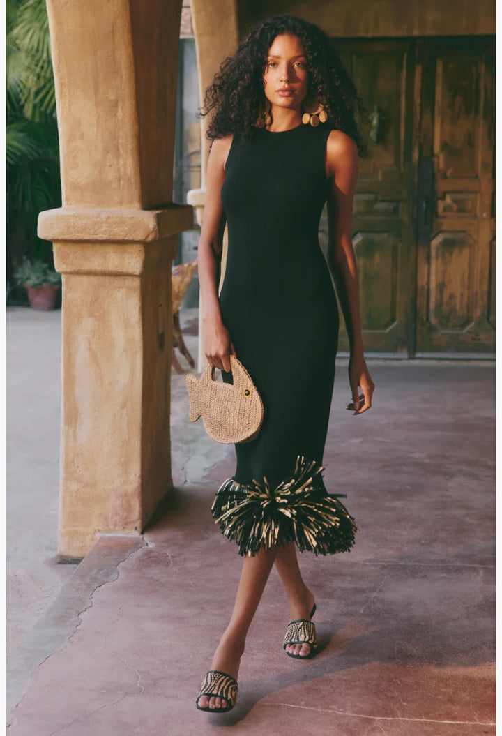Black - Boa Rafia Midi Dress - GLAM MODA