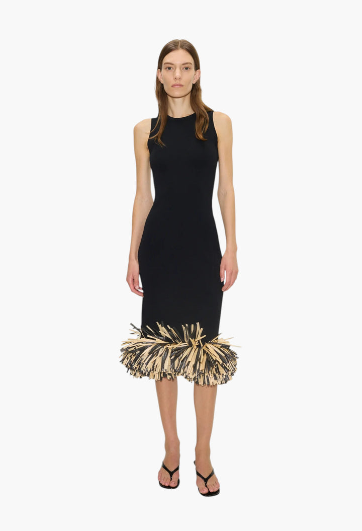 Black - Boa Rafia Midi Dress - GLAM MODA