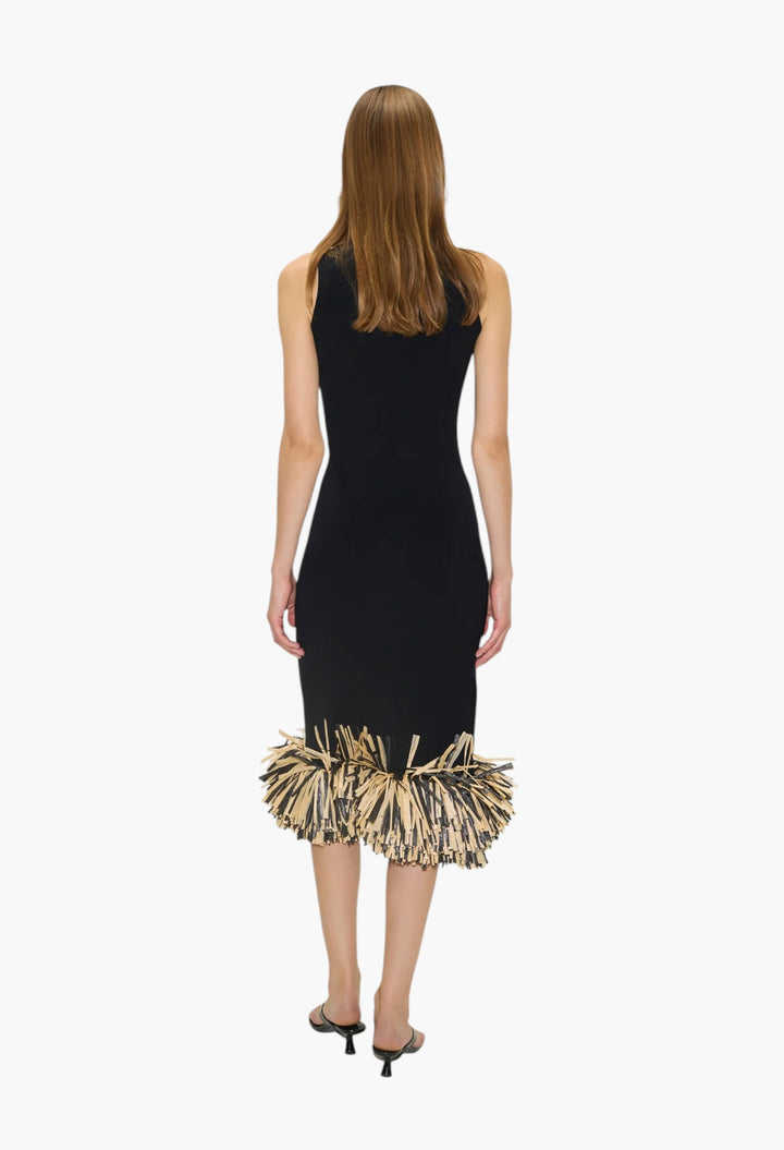 Black - Boa Rafia Midi Dress - GLAM MODA