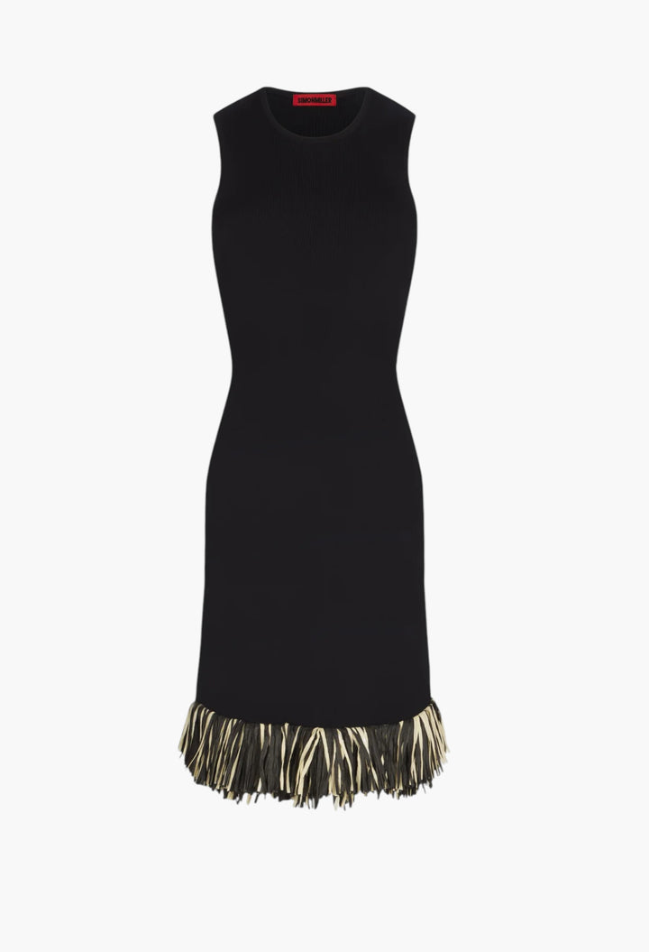 Black - Boa Rafia Midi Dress - GLAM MODA