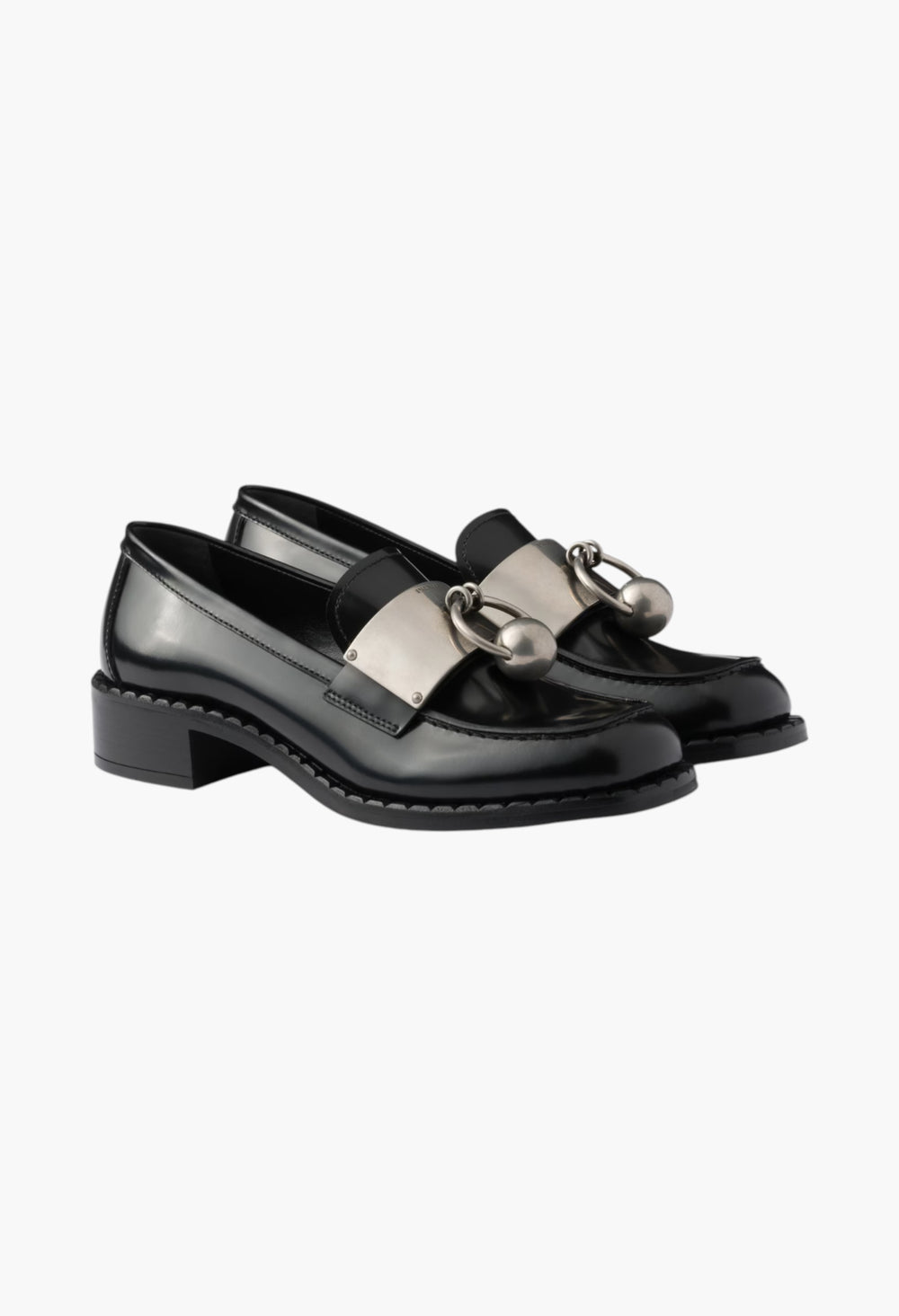 Black - Brushed Leather Loafers With Metal Details - GLAM MODA